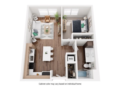 Floor plan for 1 bed, 1 bath, 861 sqft